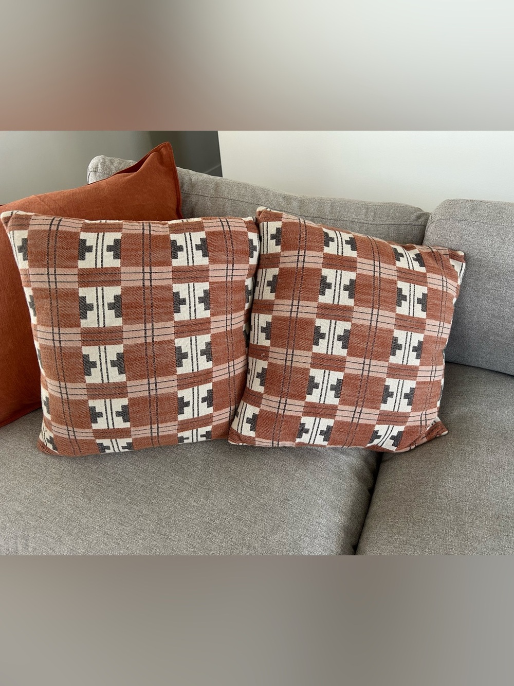 Threshold Rust and Cream Plaid Accent Pillow Pair